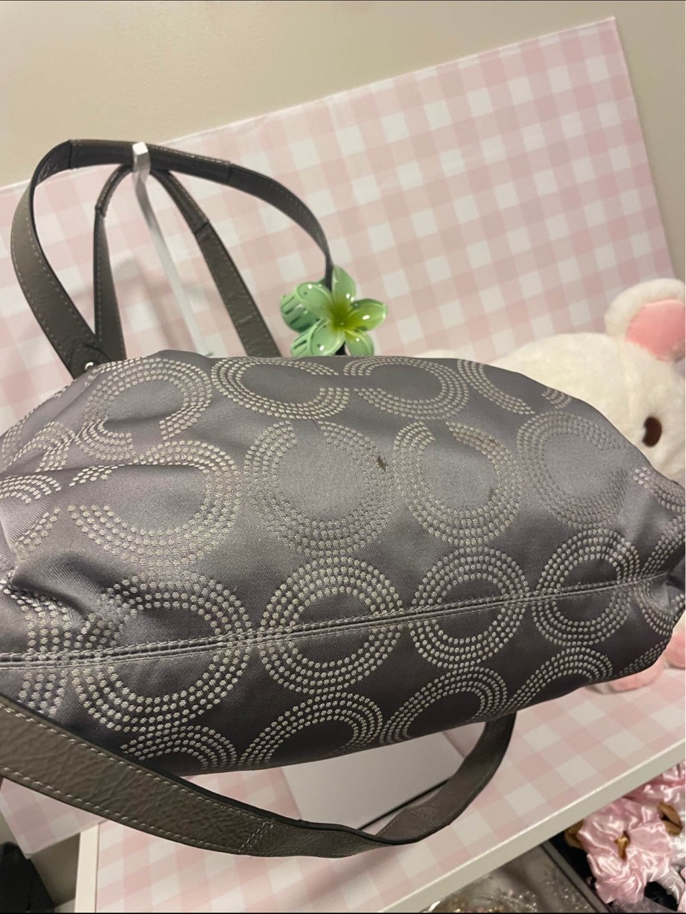 Coach Metallic Gray Signature Circle Shoulder Bag - Picture 2 of 10